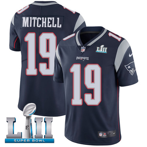 Nike Patriots #19 Malcolm Mitchell Navy Blue Team Color Super Bowl LII Men's Stitched NFL Vapor Untouchable Limited Jersey - Click Image to Close